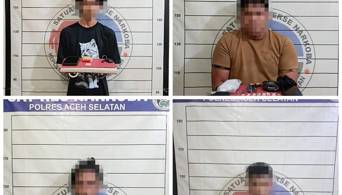 Empat Tersangka Sabu Dibekuk Satresnarkoba Polres Aceh Selatan