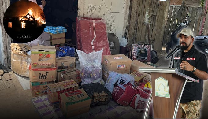 Bupati Al- Farlaky Salurkan Bantuan Masa Panik Untuk Korban Kebakaran Di Birem Bayeun